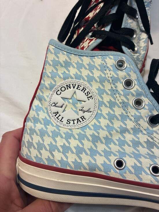 Converse Chuck Taylor All Star High Top Houndstooth Patchwork Sneakers Red/Blue - Picture 6 of 8